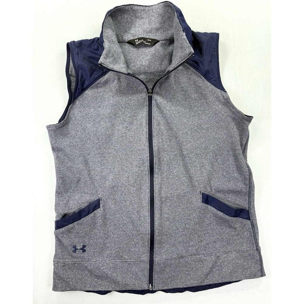 Under Armour Vest Men L‎ Gray ColdGear Fleece Full Zip Hiking Preppy Activewear